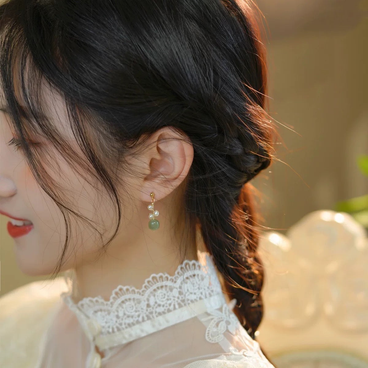 2022 Oriental Jade Pearl Earrings, Classic Green Jade Earrings