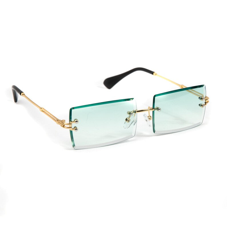 Mens Tint Retro Polarized Gradient Rectangular Vintage Rimless Sunglasses.With Sunglass Case