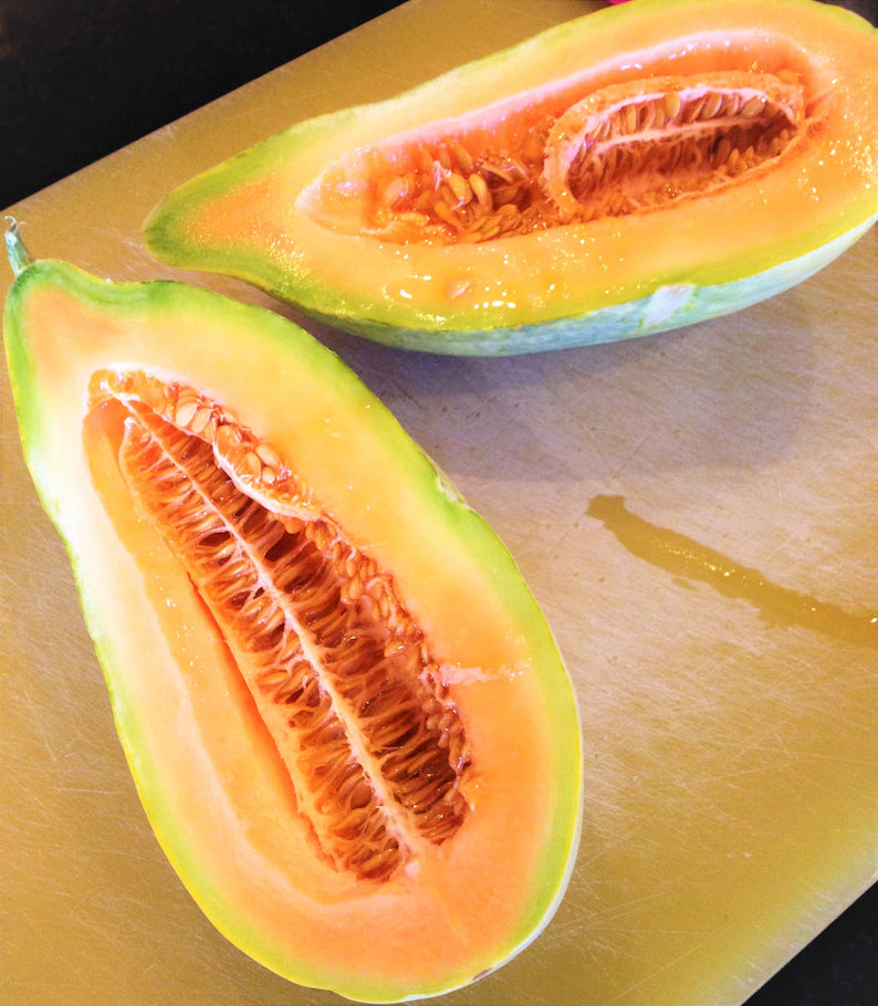 羊角瓜Banana Cantaloupe Seeds | Heirloom Oblong Orange Flesh Yellow Skinned Casaba Sweet Tropical Exotic Fruit Seed For 2022 Season Fast Shipping
