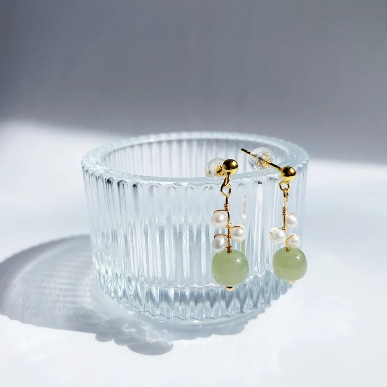 2022 Oriental Jade Pearl Earrings, Classic Green Jade Earrings