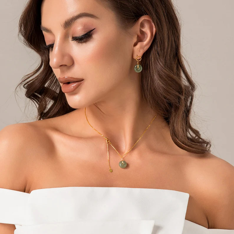 18k Gold natural jade Necklace, jade Necklace ,With Gift Box