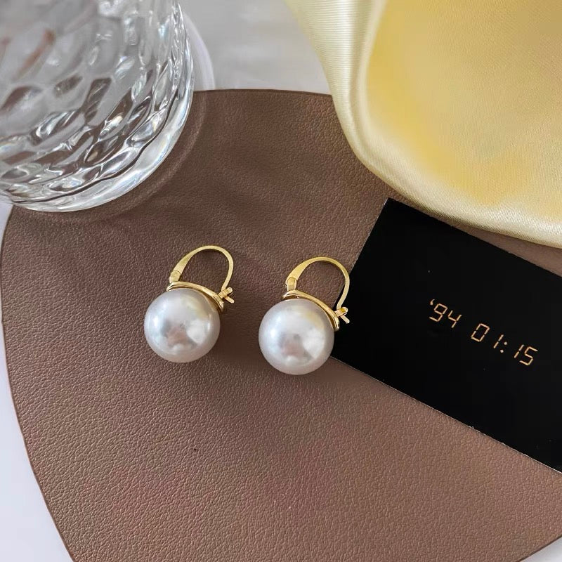 3 pcs/set, 18K Gold Plated Sterling Silver Round Simulated Shell Pearl Earrings,With Gift Box,White Gold and Gray