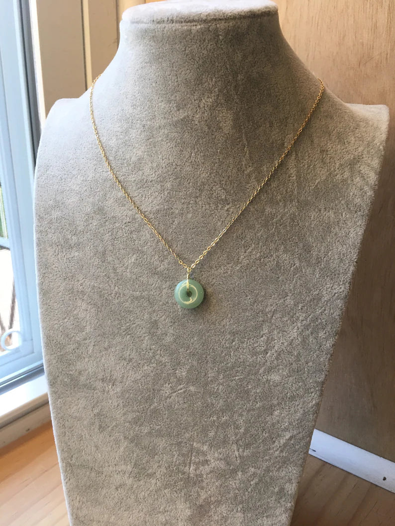 18k Gold natural jade Necklace, jade Necklace ,With Gift Box
