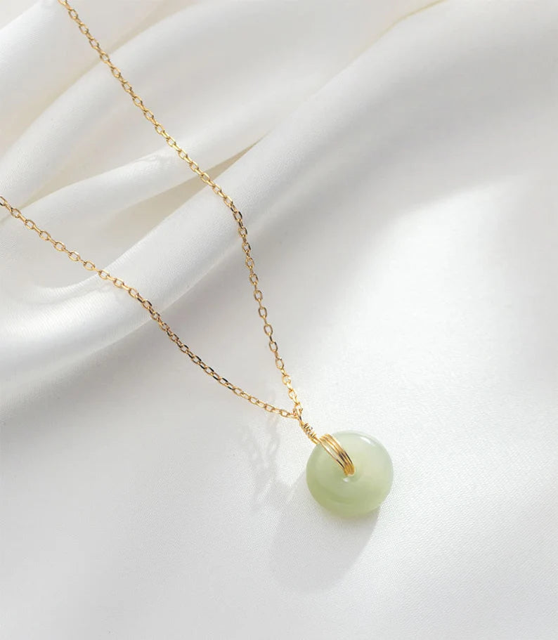 18k Gold natural jade Necklace, jade Necklace ,With Gift Box