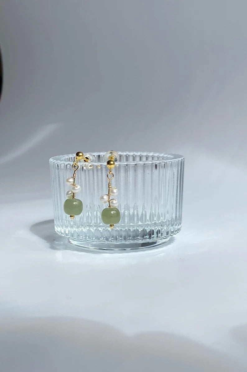 2022 Oriental Jade Pearl Earrings, Classic Green Jade Earrings