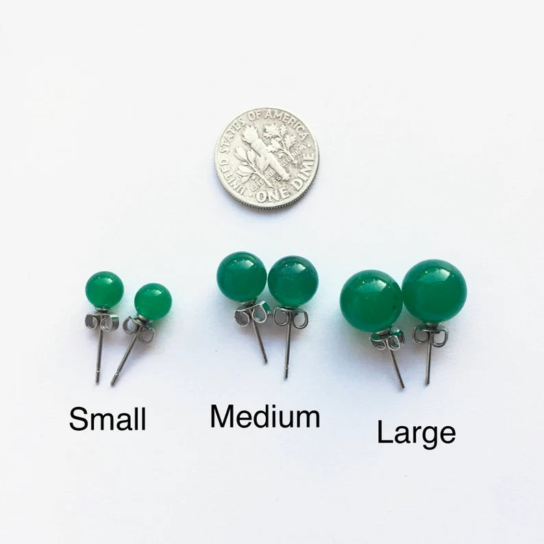 14K Gold vermeil Studs, 6MM Small Natural Jade earrings, natural jade studs,