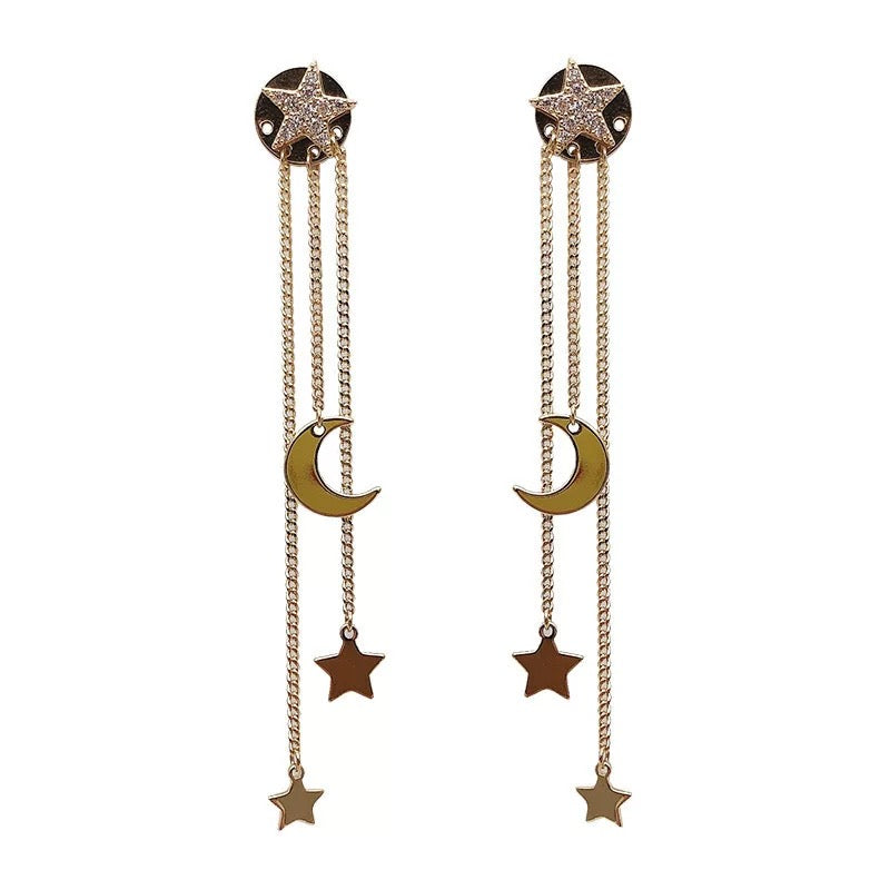 Fashion Star Moon Tassel Stud Earrings Dangle Charm Women Daily Jewelry Gift Hot