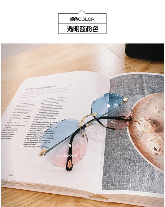Luxury Rimless Sunglasses Women Fashion Oversized Outdoor Gradient Shades UV400