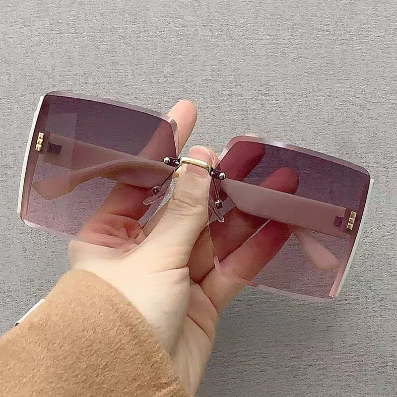 Vintage Alloy Chain Frame Oversize Gradient Sunglasses Rivet Square Sunglasses