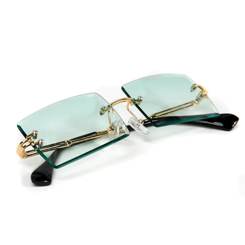 Mens Tint Retro Polarized Gradient Rectangular Vintage Rimless Sunglasses.With Sunglass Case