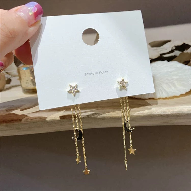 Fashion Star Moon Tassel Stud Earrings Dangle Charm Women Daily Jewelry Gift Hot