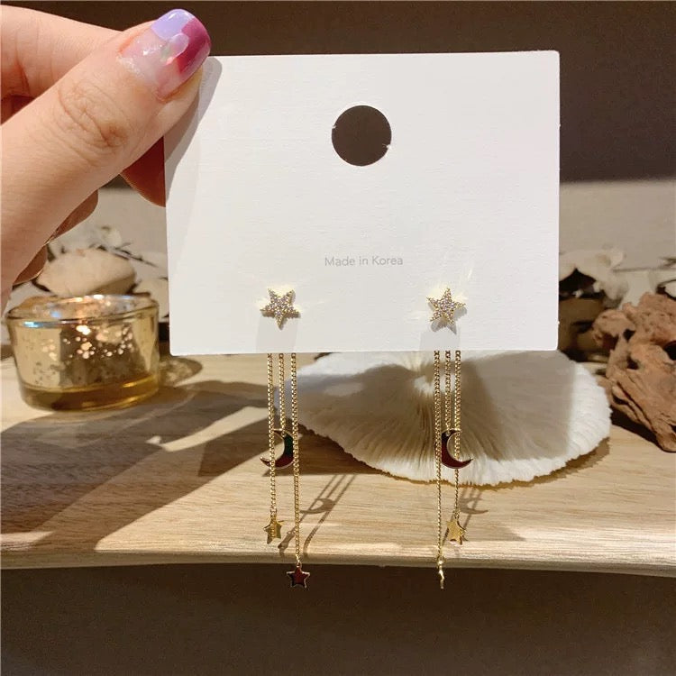 Fashion Star Moon Tassel Stud Earrings Dangle Charm Women Daily Jewelry Gift Hot