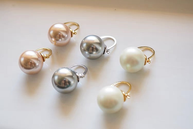 3 pcs/set, 18K Gold Plated Sterling Silver Round Simulated Shell Pearl Earrings,With Gift Box,White Gold and Gray