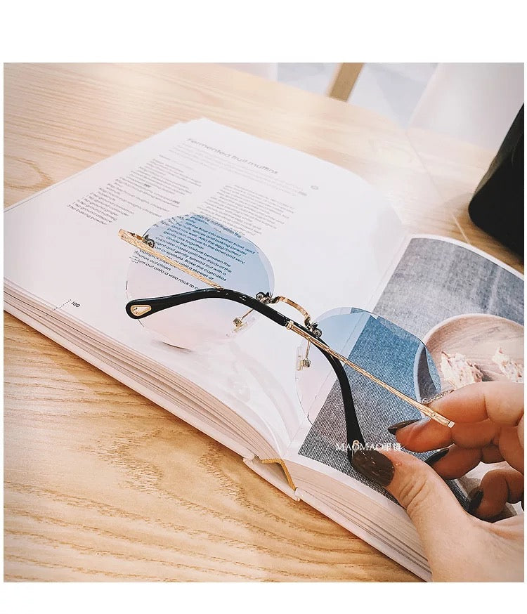 Luxury Rimless Sunglasses Women Fashion Oversized Outdoor Gradient Shades UV400