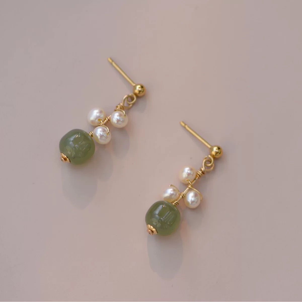 2022 Oriental Jade Pearl Earrings, Classic Green Jade Earrings