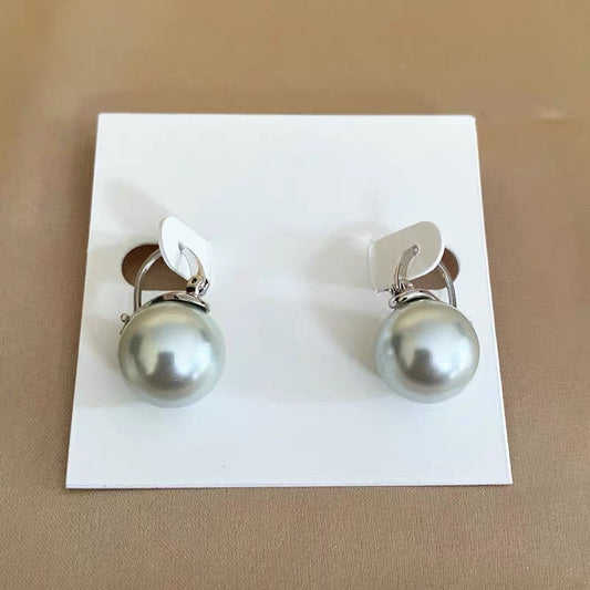 3 pcs/set, 18K Gold Plated Sterling Silver Round Simulated Shell Pearl Earrings,With Gift Box,White Gold and Gray