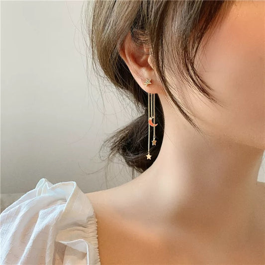 Fashion Star Moon Tassel Stud Earrings Dangle Charm Women Daily Jewelry Gift Hot