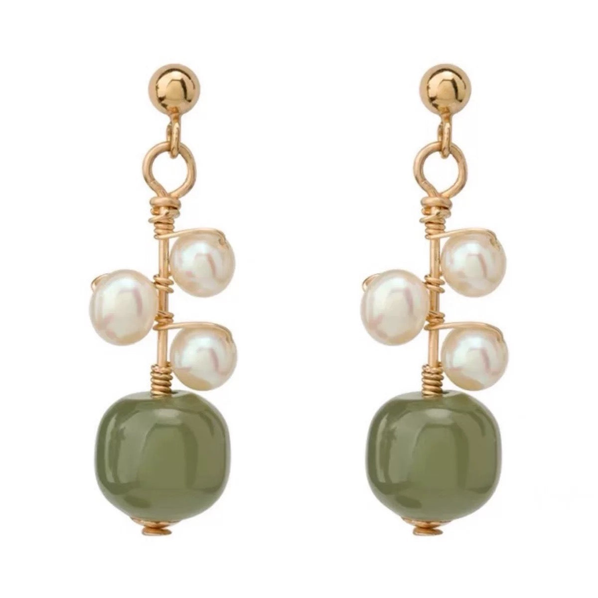2022 Oriental Jade Pearl Earrings, Classic Green Jade Earrings