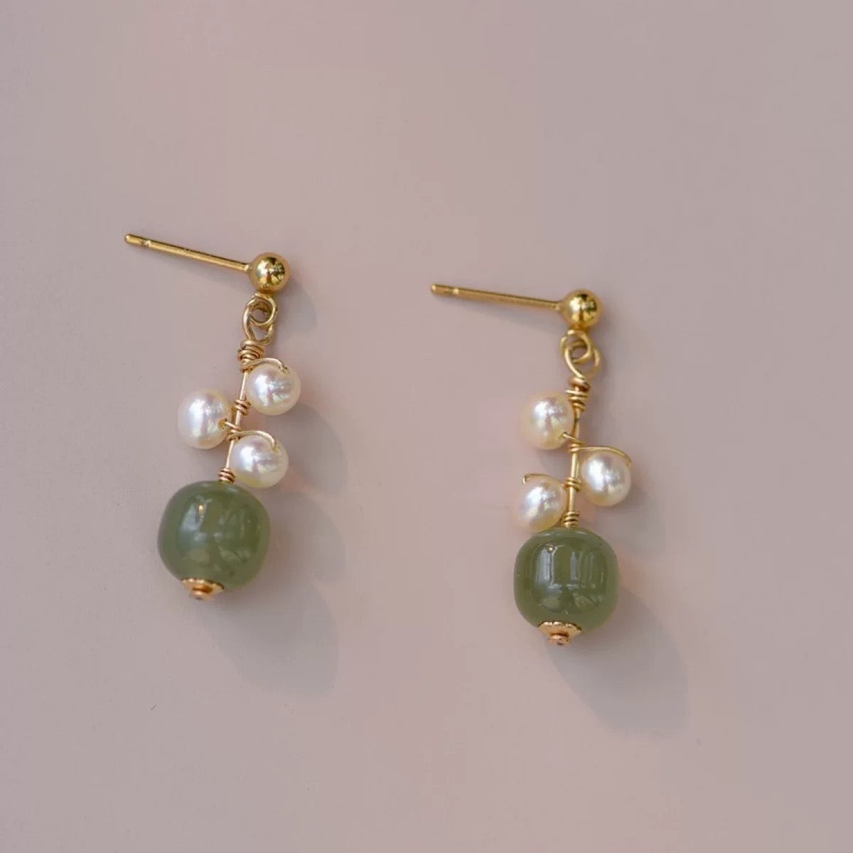 2022 Oriental Jade Pearl Earrings, Classic Green Jade Earrings