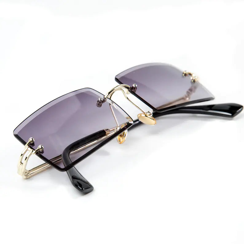 Unisex Fashions Popular Rimless Rectangles Sunglasses Shades Alloy Glasses Uv400 With Sunglass Case