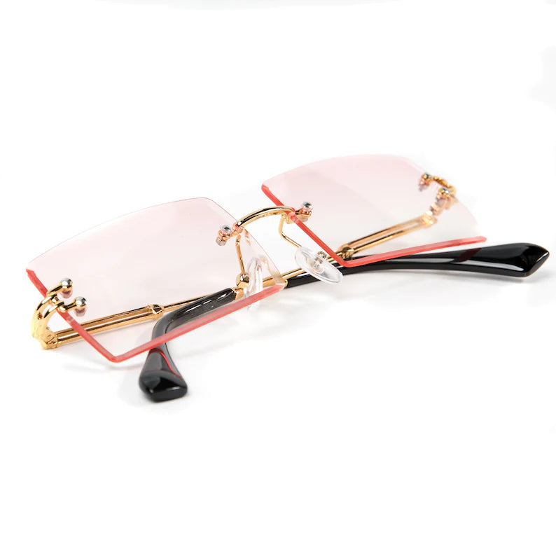 Unisex Fashions Popular Rimless Rectangles Sunglasses Shades Alloy Glasses Uv400 With Sunglass Case