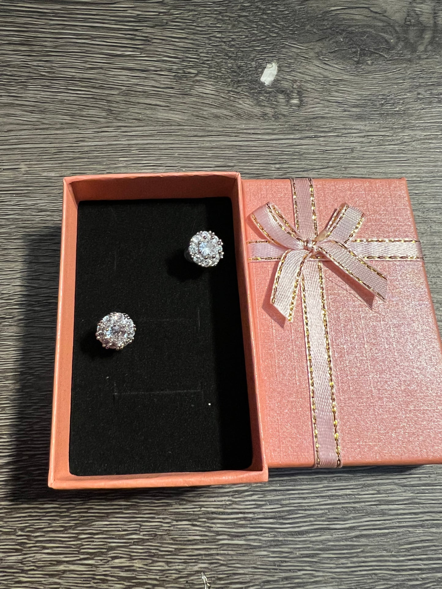 14K White Gold Zircon Stud Earrings For Women with gift box