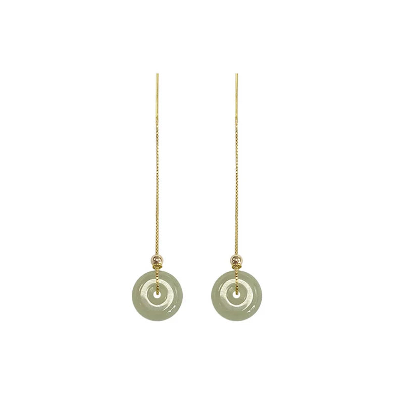 Fast shipping 18k Gold Jade Donuts Pendant Earrings, Minimalist Circle Jade Drop Earrings, Lucky Gift,With Gift Box