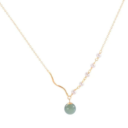 18k Gold  natural jade with pearls Necklace, jade Necklace ,With Gift Box