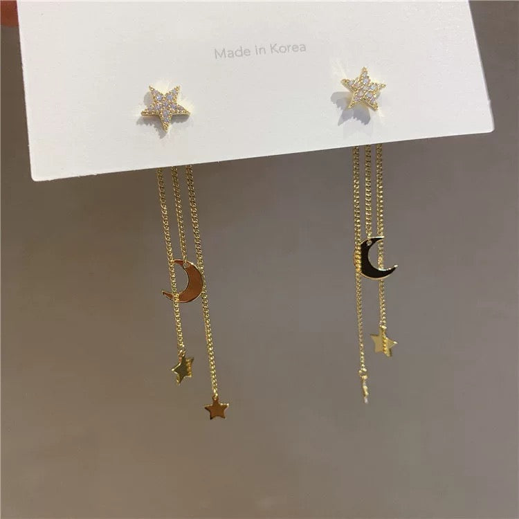 Fashion Star Moon Tassel Stud Earrings Dangle Charm Women Daily Jewelry Gift Hot